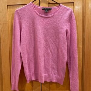 Ralph Lauren, Black Label, Pink, 100% Cashmere Crew Neck Sweater. FLAW! Hole.